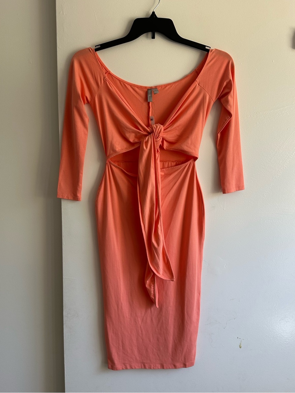 ASOS Coral Tie-Front Midi Dress with  3/4 Sleeves